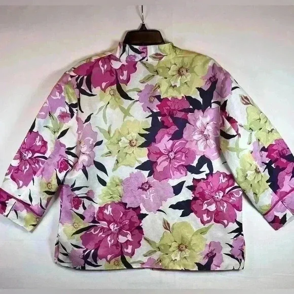 Coldwater Creek Floral blazer jacket‎ size L linen silk blend lined 3/4 sleeve - Picture 8 of 9